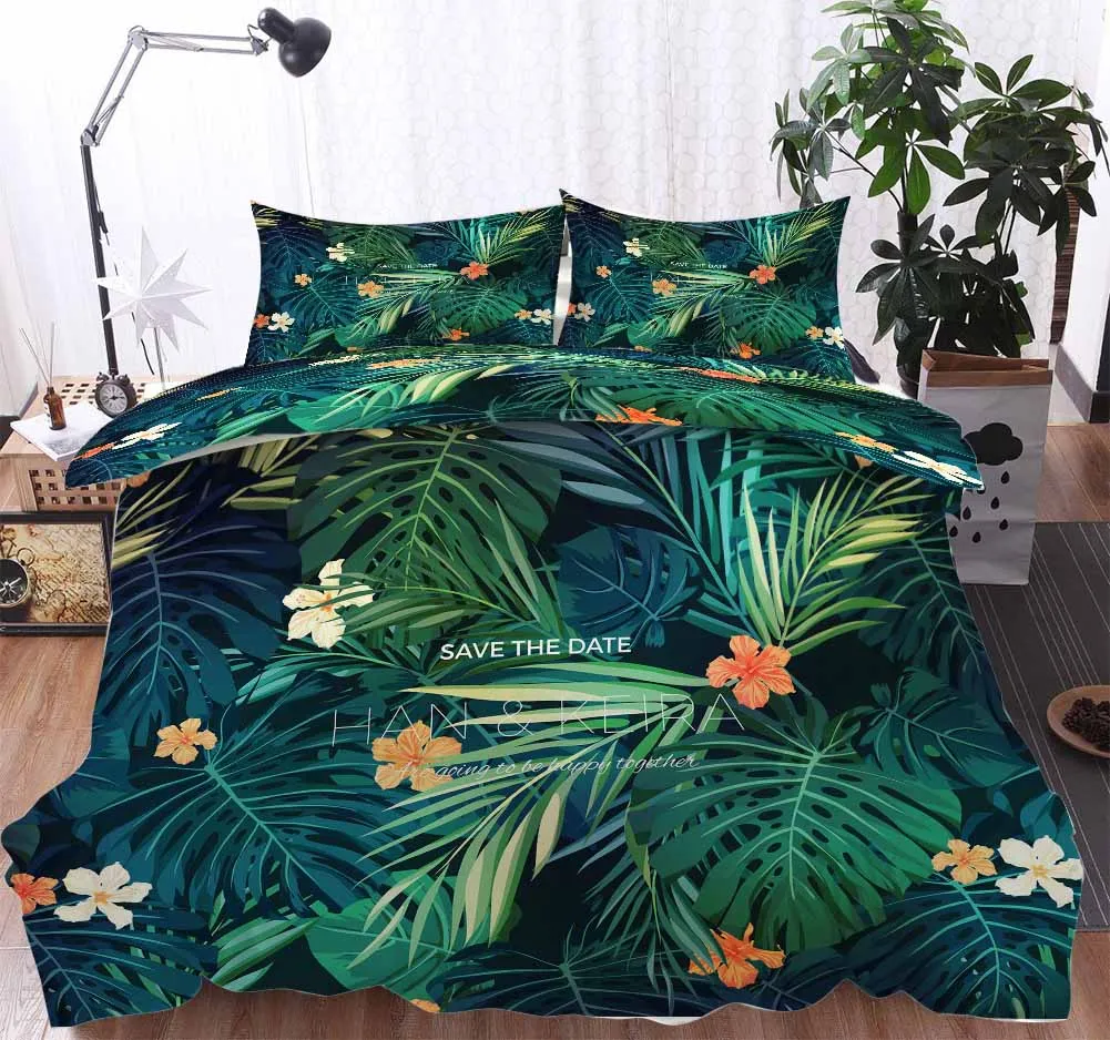 Ins Green tropical plant постельные принадлежности пододеяльник набор наволочка
