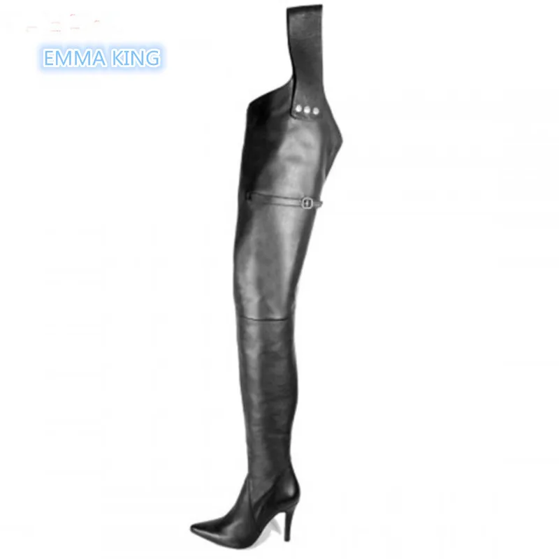 

Leather Waist Belt Long Boots Women High Heels Over The Knee Knight Boots Pointed Toe Stiletto Heels Fashion Thigh High Boots