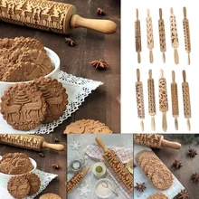 Лидер продаж Рождество тиснение скалка для выпечки печенье печенье, фондан, пирог тесто выгравированы ролик Олень Снежинка 2 размеры