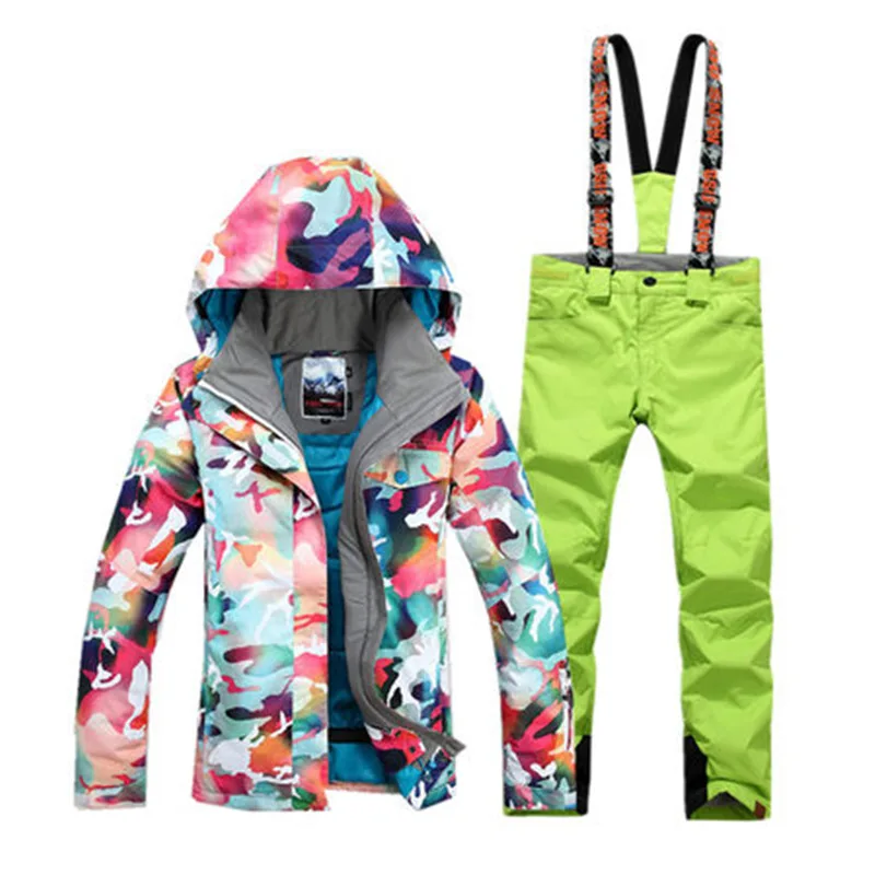 GS женская зимняя одежда 10K водонепроницаемый ветрозащитный лыжный костюм наборы леди Сноубординг одежда камуфляжная зимняя куртка и лыжные брюки - Цвет: picture Belt pant