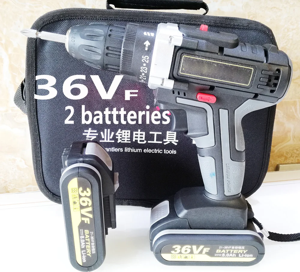 

36V Cordless Electric Drill 550/2550r/min 8000mAh 2 Li-ion Rechargeable Batteries 2 Speed Adjustment Brushless Drill Screwdriver