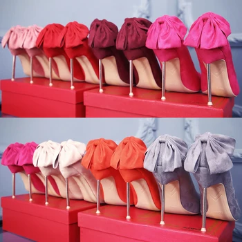 

Bow Stilettos High Heels Shoes Woman Scarpin Pumps Metal Heel Talon Femme Zapatos De Mujer Fashion Sapato De Noiva Wedding Shoes