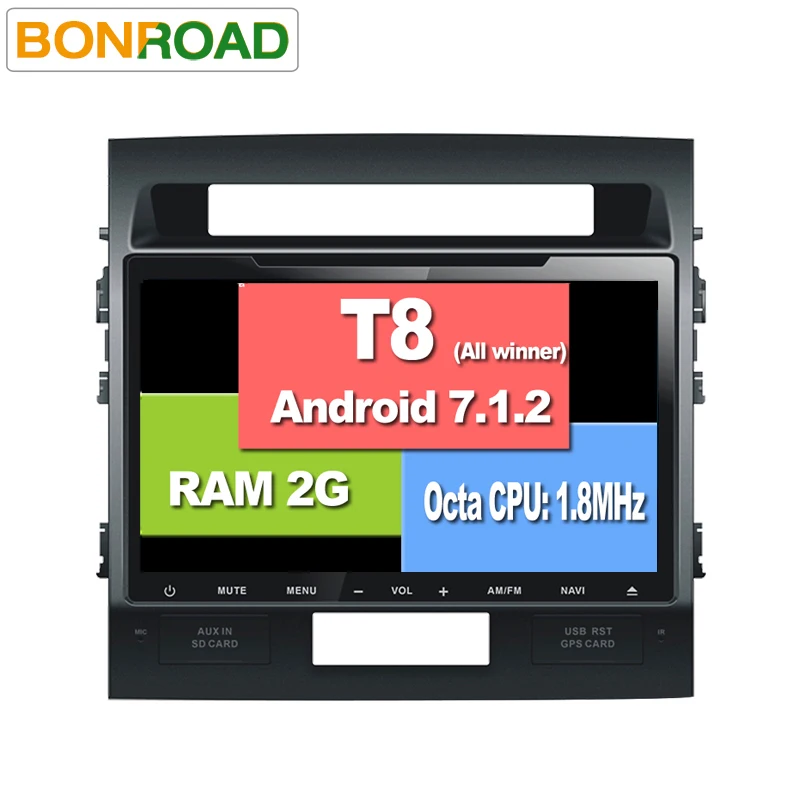 Sale BONROAD 2din Android 7.1.2 Octa Core GPS player For Land Cruiser LC200 2008- 2015  Wifi Bluetooth GPS Radio SWC 4G/3G ( No DVD) 1