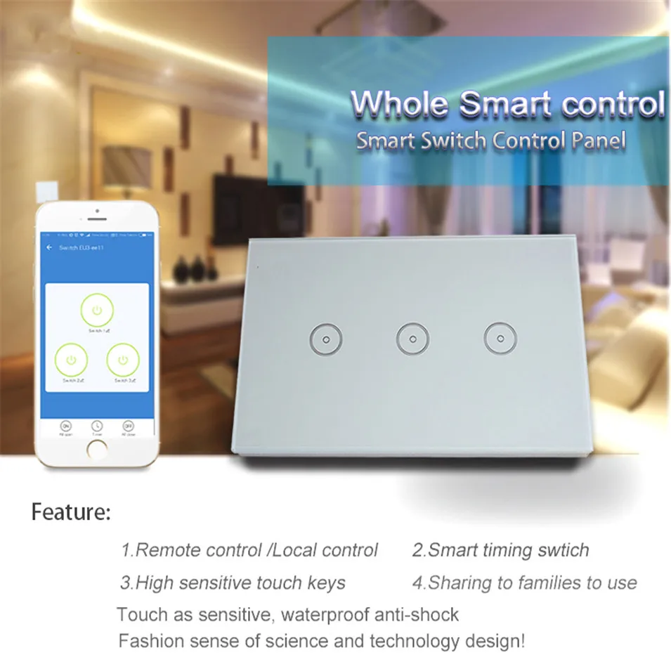 1----Wifi Smart Wall Light Switch US 3 Gang Tempered GlassTouch Panel Wireless Switch Wifi Remote Lamps ONOFF with Amazon Alexa