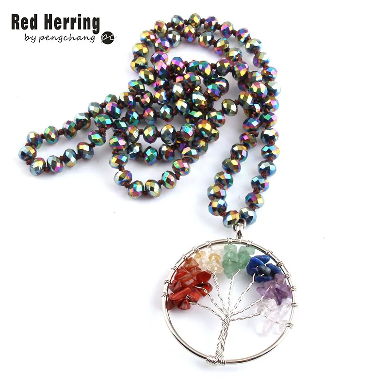 Free Shipping Fashion Long Crystal Glass Knotted Rainbow tree Pendant Necklaces For Women Ethnic Necklace | Украшения и