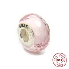 5003A граненые розовые муранские стеклянные бусины Подходит Pandora Браслеты подлинное серебро высшей пробы резьба DIY стеклянные подвески