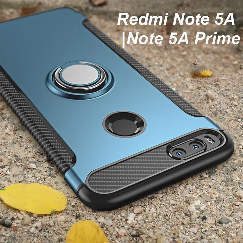

Rotating Finger Ring Magnetic Car Holder Case for Xiaomi Redmi Note 5A / Redmi Note 5A Prime Armor Hybrid Cover Silicone Case