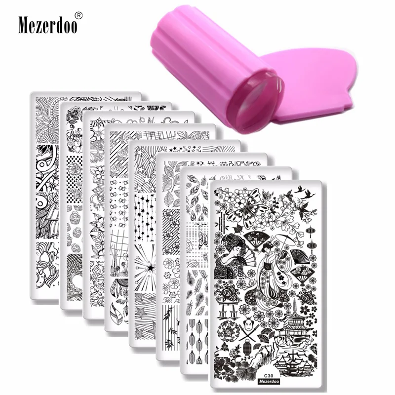 8Pcs Nail Stamping Plates + 1 Stamper + 1 Scraper Flower Feather Geisha Pattern Nail Art Stamp Stamping Template Image Plates 8Pcs Nail Stamping Plates + 1 Stamper + 1 Scraper Flower Feather Geisha Pattern Nail Art Stamp Stamping Template Image Plates