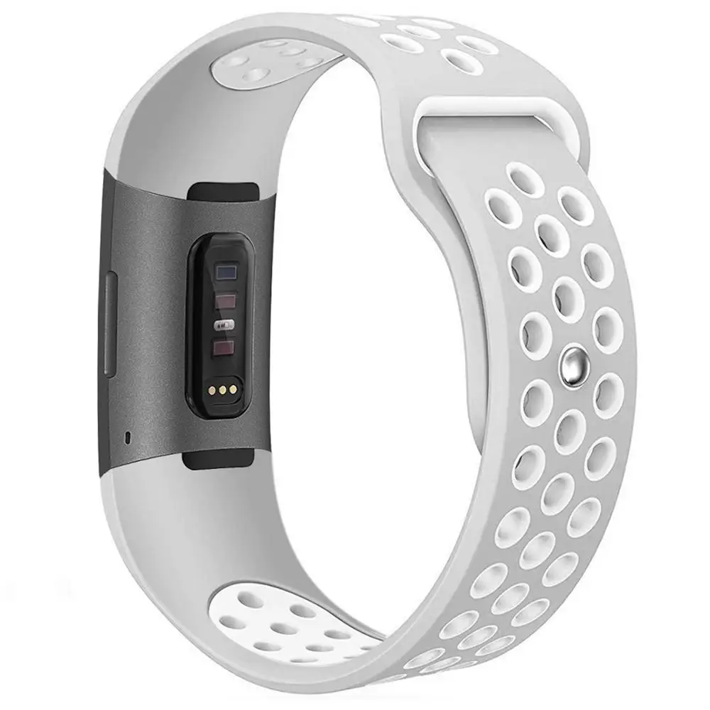 Silver white Ktab смарт-аксессуары ремешок для часов Fitbit Charge 3 регулируемый спортивный силиконовый аксессуар наручный ремешок для часов для Charge3 SE полос - Цвет: Silver white