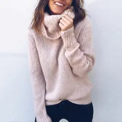 Для женщин вязаный свитер Одноцветный пуловер с длинными рукавами водолазка Детский комбинезон Повседневное верхняя одежда женский
