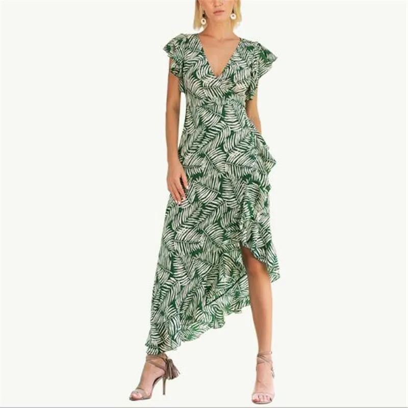 

2019 Summer Long Dress Print Beach Dress Tunic Irregular Maxi Dress Women Evening Party Dress Sundress Vestidos de festa C169