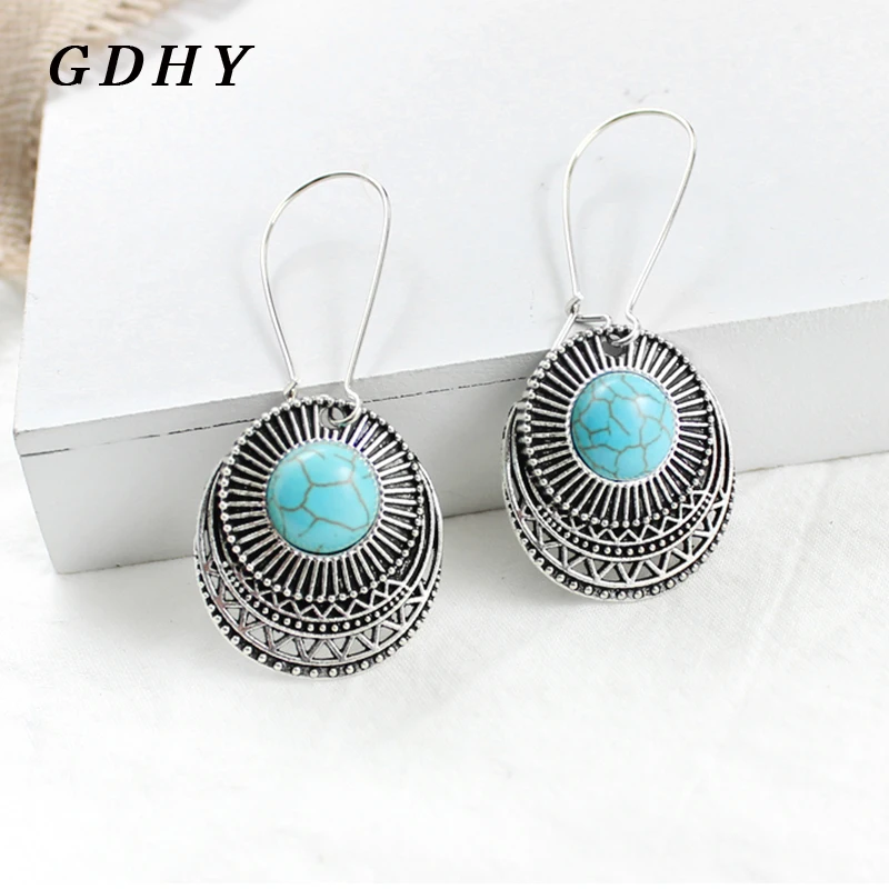 Серьги GDHY старинные серебряные круглые кружевные синие серьги подвески из
