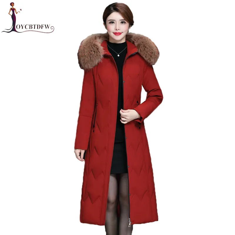 Women Down Jacket Winter Large Fur Collar Hooded Jacket