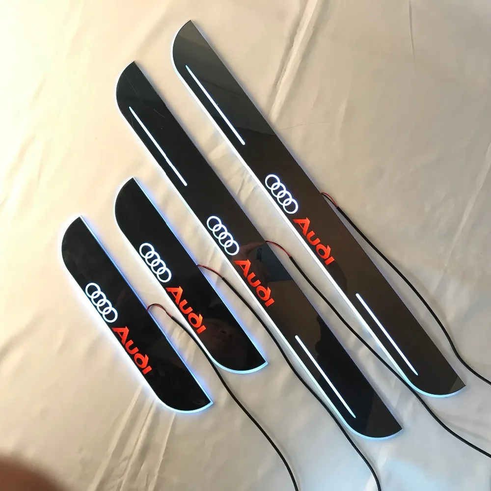 

RQXR led moving door scuff for Audi Q7 dynamic door sill plate flat lining overlay flow/fixed light, 4pcs