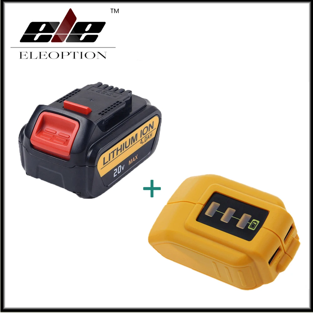 

Eleoption 20V 4000mAh Li-ion Replacement Cordless For DCB181 DCB182 DCD785 DCD795 + DCB090 USB Power Source Addon