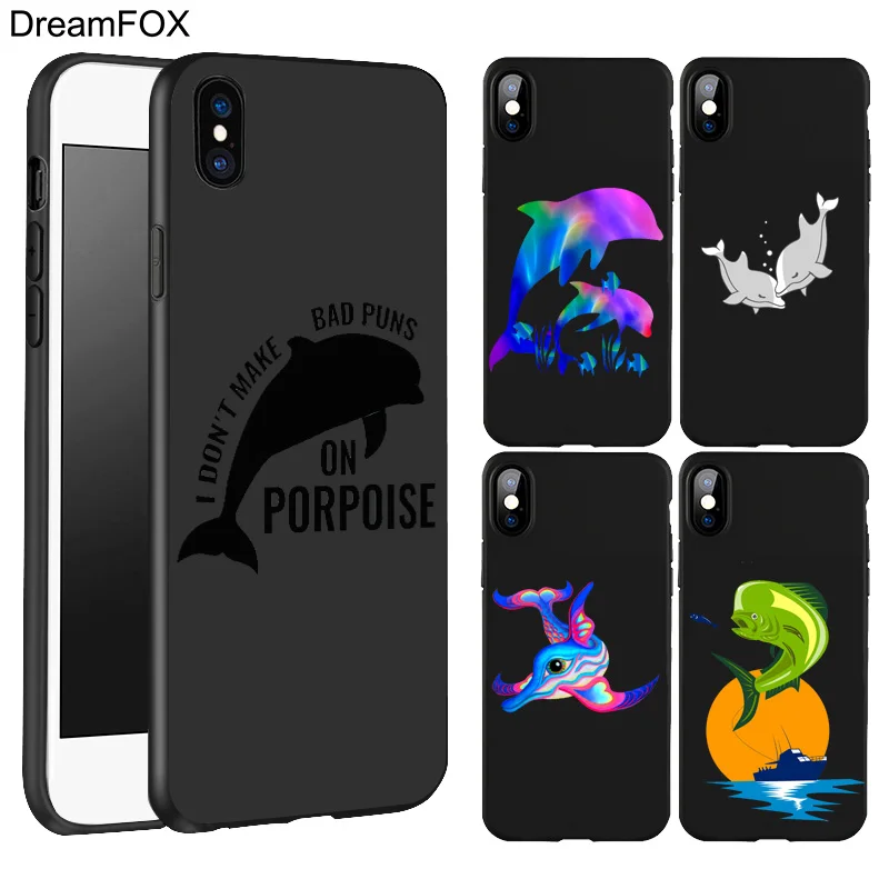 DREAMFOX K283 Дельфин черный мягкий силиконовый чехол из ТПУ для Apple iPhone XR XS Max X 8 7 6 S плюс