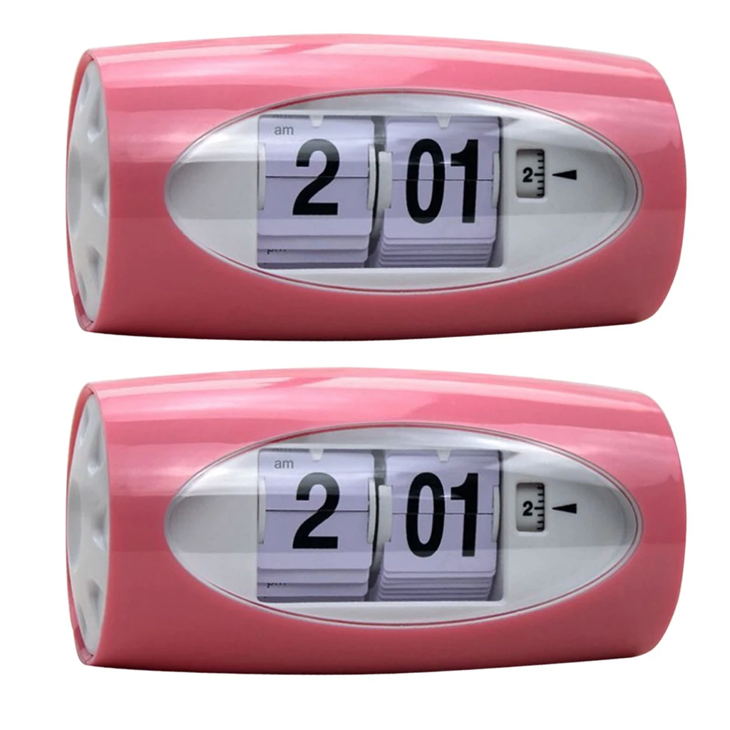 2x Modern Style Auto Flip Desk Clock Vintage Table Alarm Clock Modern Office Home Decor Table Clock