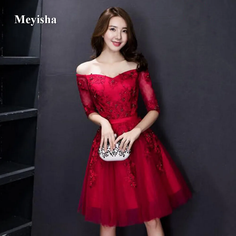 

ZJ7019 Short Beach Evening Dress 2018 Simple New Burgundy Black Real Photo A-Line Prom Party Bridal Gowns Customer Made