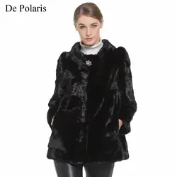 Норковая шуба женская черный натуральный мех пальто Горячий натуральный мех пальто 75 см парка почетный Для женщин пальто из натуральной
