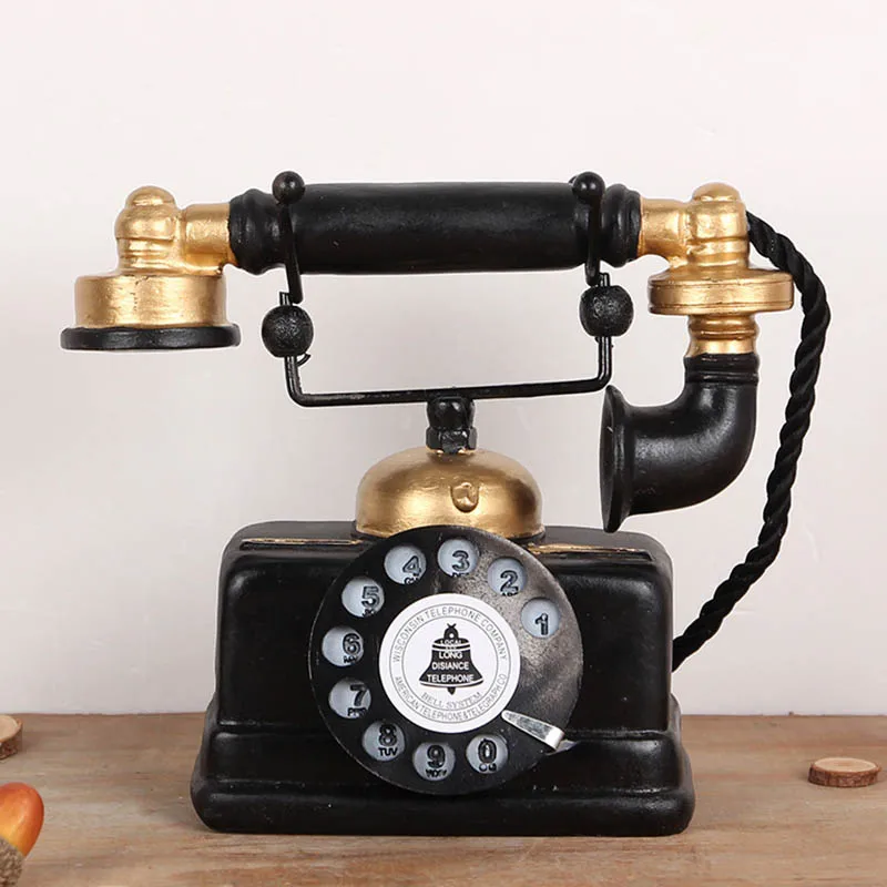 Newly Vintage Telephone Statue Antique Shabby Old Phone Figurine Home Decor MK