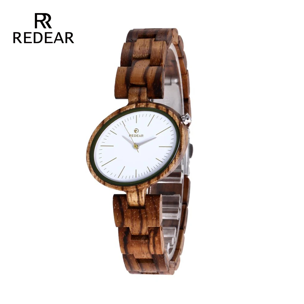 

REDEAR Free Shipping Vintage Zebra Wood Clock Women Luxury Fashion Wooden Watch With White Bell Surface Watch