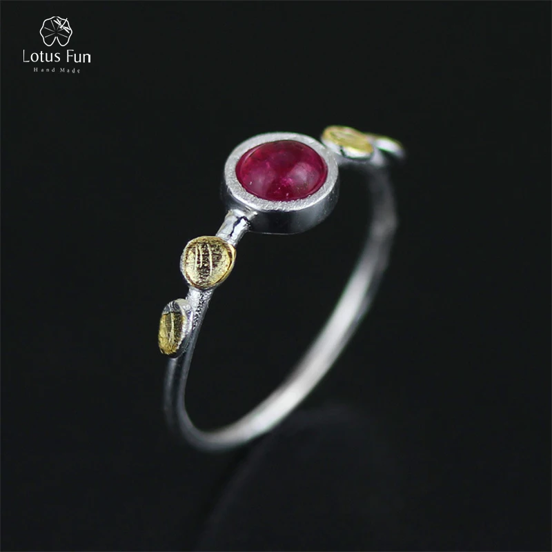 

Lotus Fun Real 925 Sterling Silver Ring Red/Green Natural Tourmaline Stone Handmade Simple Finger Band Fine Jewelry for Women
