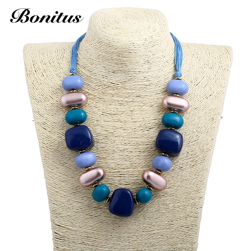 

[Bonitus Jewelry Store] Fashion Statement Bohemian Choker Necklace High-Polished Lucite Plastic Rope Cord For Women 06N3144