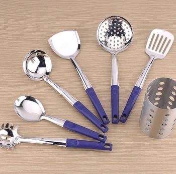 

7 PCS Per Set Stainless Steel Kitchen Tools With Holder Filter Spoon Slice Leakage Shovel Free Shipping