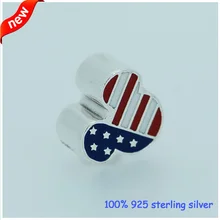 Подходит Pandora Браслеты микки США серебряные бусины с синий и красный цвета эмаль 925 пробы серебро талисманы DIY опт