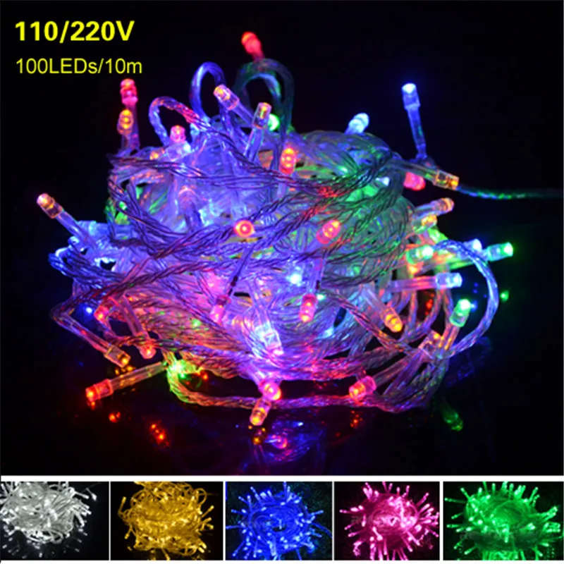 LED Christmas Lights 110V 220V EU US Plug 10m 100LEDs RGB LED String