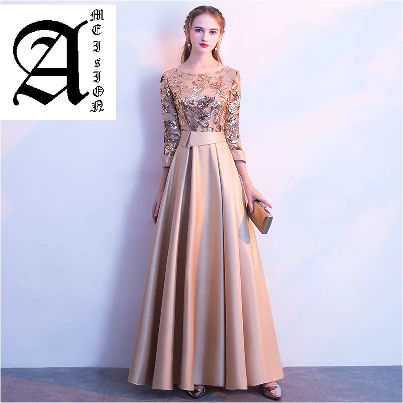 

Line Sequins Golden Evening Dress Long Prom Party Dresses Evening Gown Formal Dress Women Elegant Robe De Soiree M254