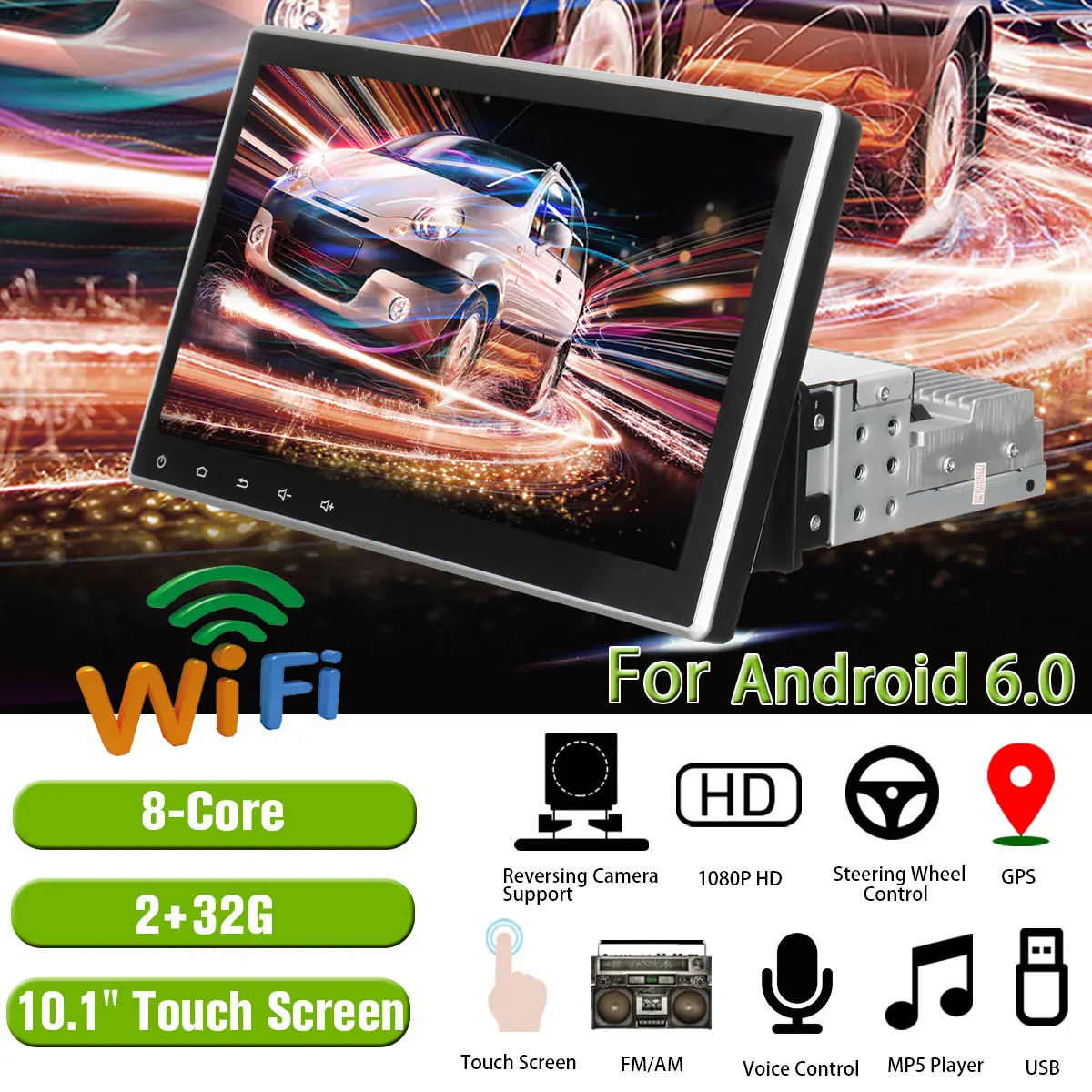 Clearance Car Multimedia Player 10.1 2G+32G for Android 6.0 Car Stereo 1DIN 4 Core bluetooth WIFI GPS Nav Quad Core Radio Video MP5 Player 1