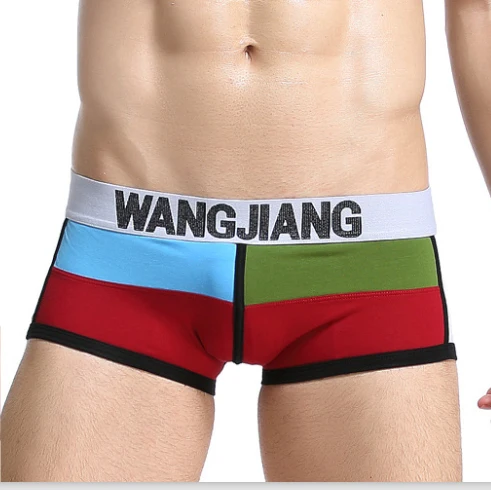

Hot Men's Underwear Boxer Shorts High Quality Cotton Colored Patchwork WANGJIANG Brand Low Waist Gay Man Underpants Comfortable