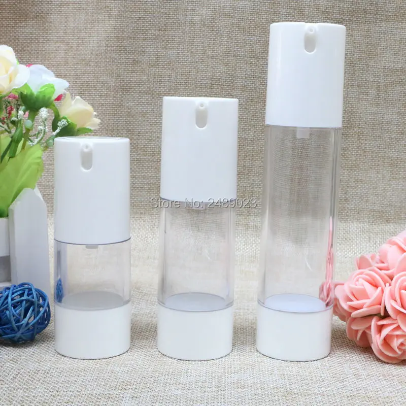 

Mini White Plastic 15ml 30ml 50ml Small Empty Airless Bottle For Make Up And Skin Care Refillable Bottles 10pcs/lot