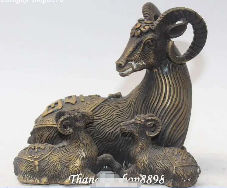 

Old Marked Chinese Bronze Lucky Zodiac Year Three Sheep Goat Goats Animal Statue