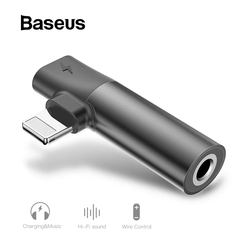 

Baseus 2 in 1 Audio Adapter for iPhone Xs Max XR Xs X 8 Converter to 3.5mm Aux Jack Earphone Splitter Extension Charging Adapter