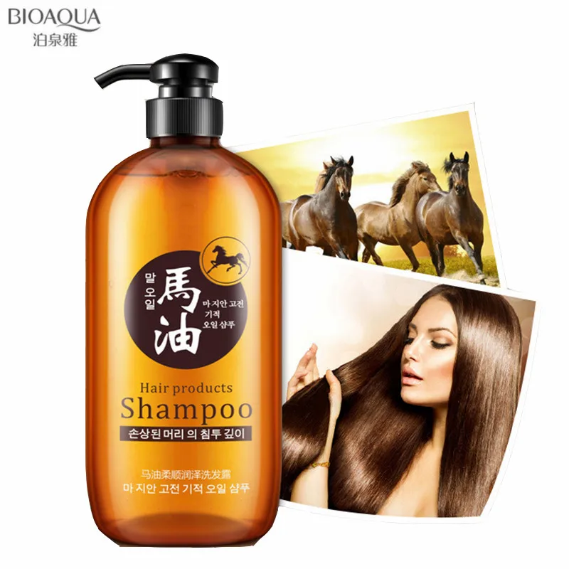 BIOAQUA 300 мл профессиональный продукт для ухода за волосами лошадиное масло без силикона шампунь против выпадения волос улучшает завивка ремонт повреждений