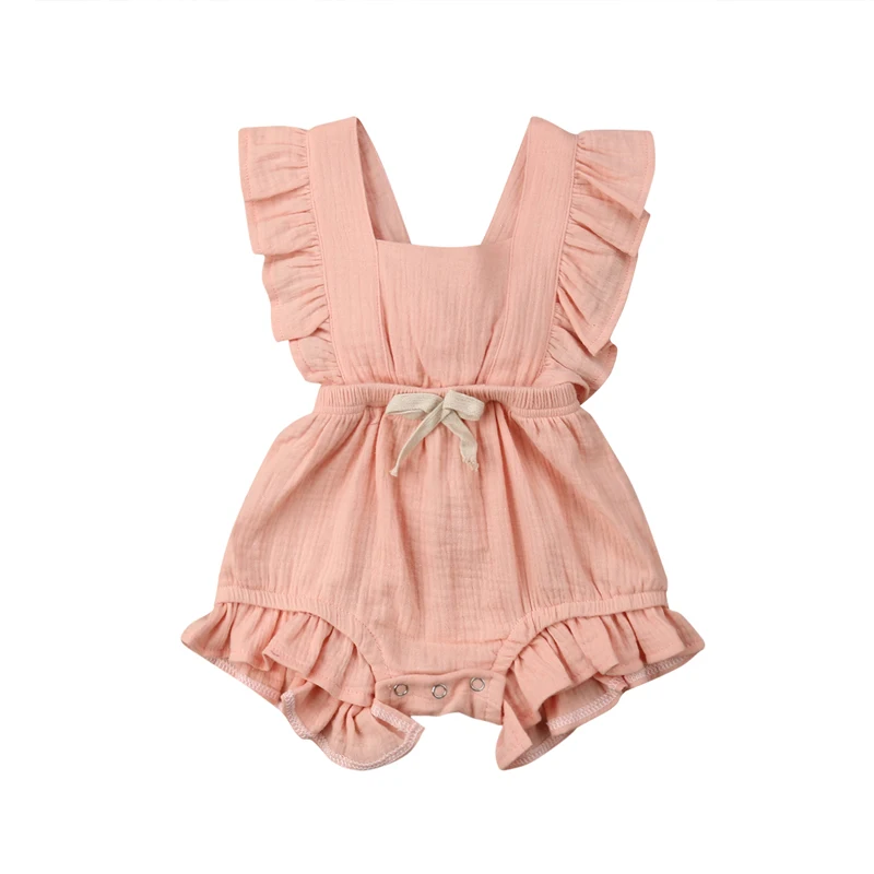 

Summer Newborn Baby Girls Ruffle Solid Color Romper Backcross Jumpsuit Outfits Sunsuit Baby Clothing Romper 0-3Y 2019