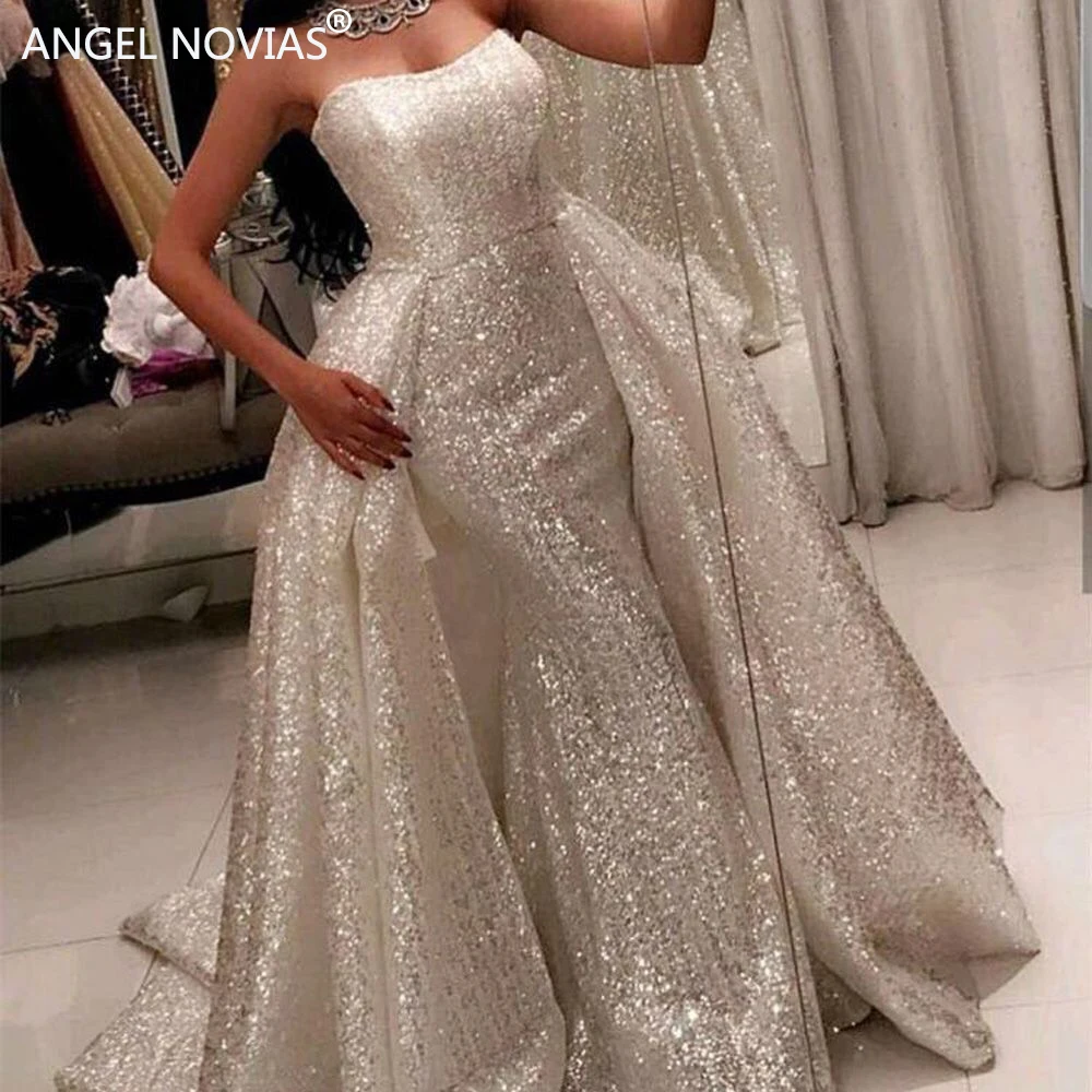 ANGEL NOVIAS длинное серебряное арабское вечернее платье русалки вечерние платья со съемной юбкой vestido sirena largo