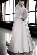 MZYW0211 full long sleeve high neck lace applique with hijab vestido de noiva princesa muslim wedding gown