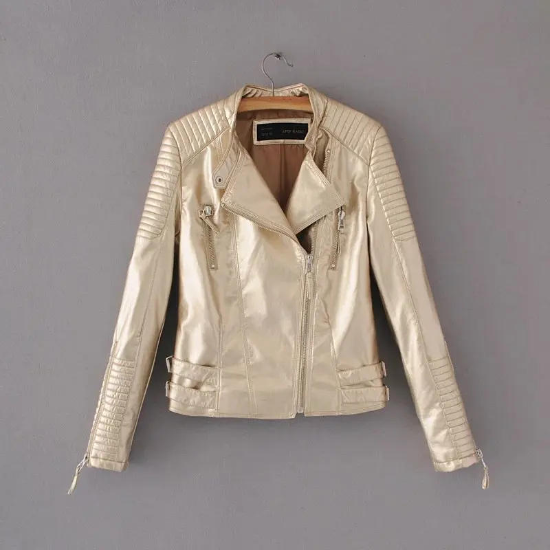 

Women PU Coat Motorcycle Style Faux Leather Turn-down Collar Female Jacket