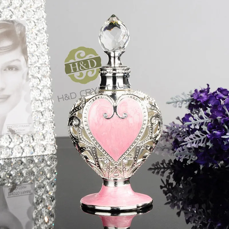 New style Retro metal Good Taste Collection Glass Metal Pink  Heart  Beautiful Adornment crafts  Easy Fill  Perfume Bottle (4)