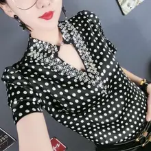 Футболка в горошек с коротким рукавом, женская футболка с v-образным вырезом, топ размера плюс 3XL