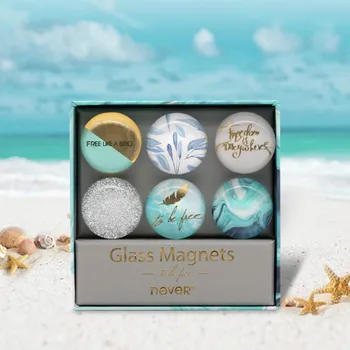 

Light Blue Series Glass Magnets Buckle Fridge Magnet Sticker Three-dimensional Refrigerator Attached Magnet Circular Thumb Tack