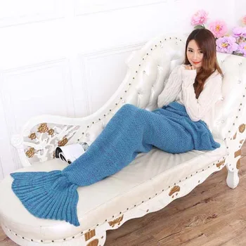 

7 Colors Yarn Knitted Mermaid Tail Blanket Super Soft Sleeping Bed Handmade Crochet Anti-Pilling Portable Blanket