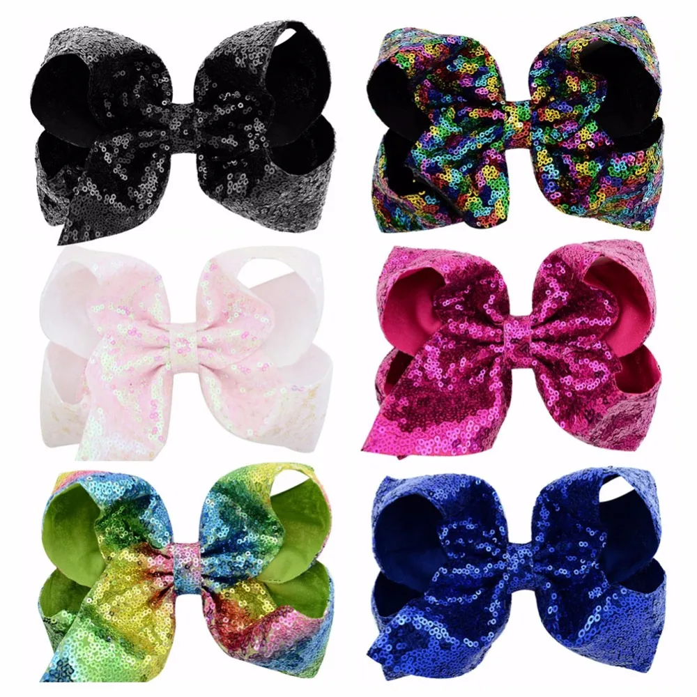 

20 Color 8 '' Colorued New Stitching Glitter Sequin Bows with Dots Rainbow Color Hairpin Large Bow Clip DIY Hair Accessories812