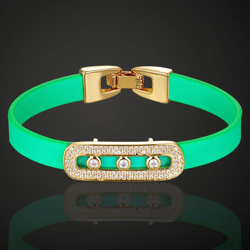

Zlxgirl jewelry fashion sexy Leather charm Copper Bracelet for women couple jewellery Brand AAA Cubic zircon bangle&bracelet vaz