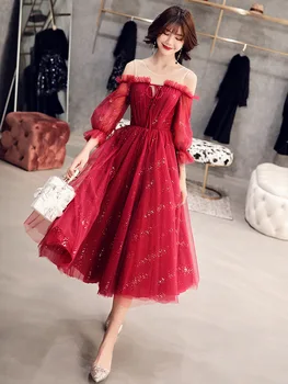 

Red O-Neck Bride Dress Womens Wedding Party Qipao Lantern Sleeve Cheongsam Elegant Prom Dress Clothes Vestido XS-XXXL