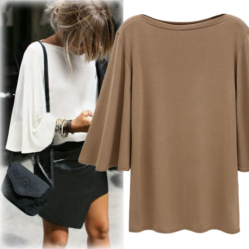 En Ligne Streetwear Femme Blouse Large Flare Manches Lâche Occasionnel de Femmes Blouses 2018 Printemps Été Plus La Taille 5XL 4XL 3XL Chemises tops MK42