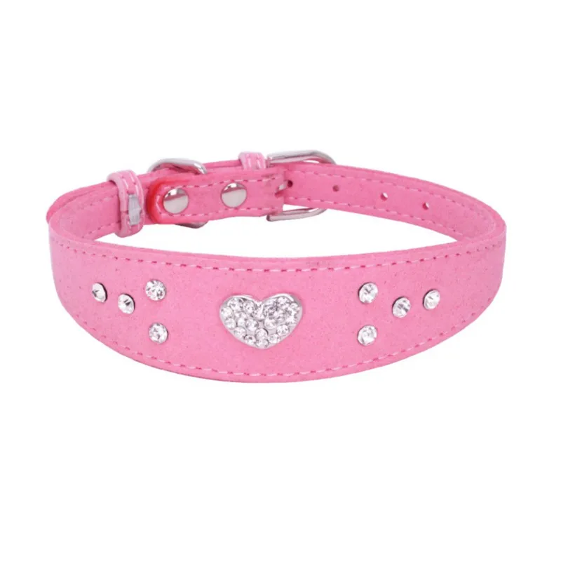 Dog Pet Collars Heart Shape Decoration Pet Collar Leather Adjustable
